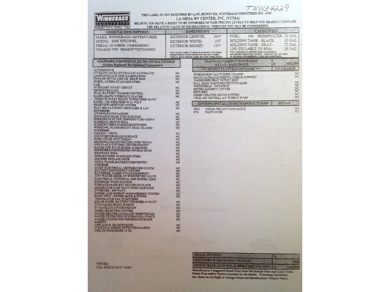2008 Winnebago Adventurer Limited 39WL- 008